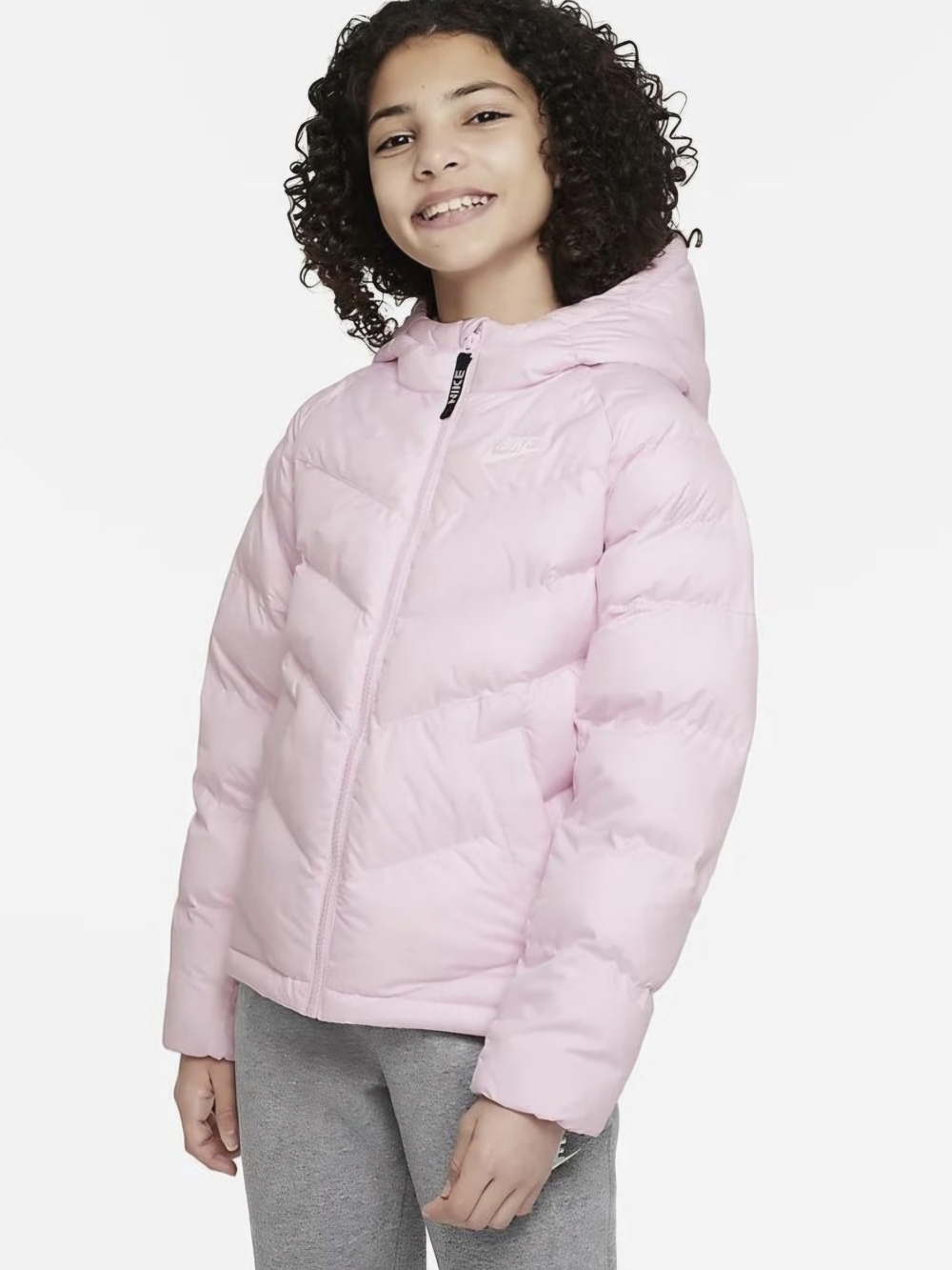 Nike Girls Pink Foam NSW Synthetic-Fill Chevron Fleece Puffer Jacket Coat M